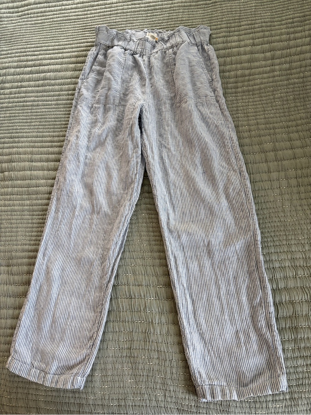 C&C California Blue-Gray Striped Casual 100% linen pants